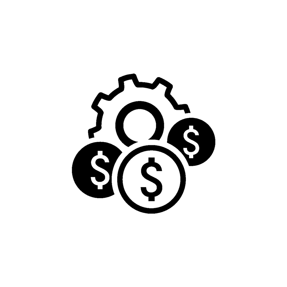 Icon of a cog with dollar signs over it